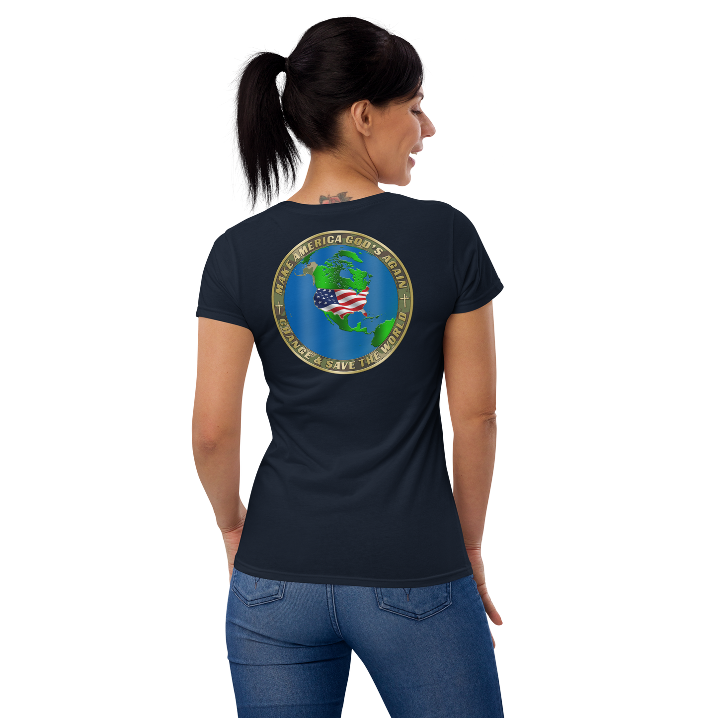 Statue Of Liberty & MAGA Infinty Seal - Women's T-Shirt - Front & Back Print