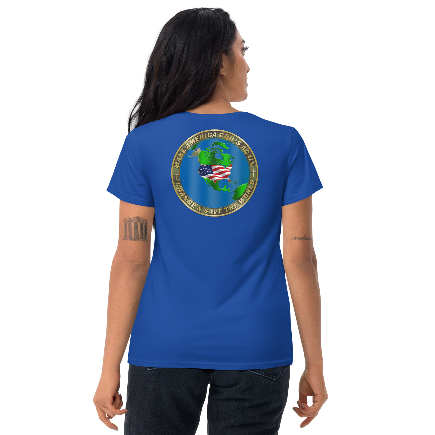 Statue Of Liberty & MAGA Infinty Seal - Women's T-Shirt - Front & Back Print
