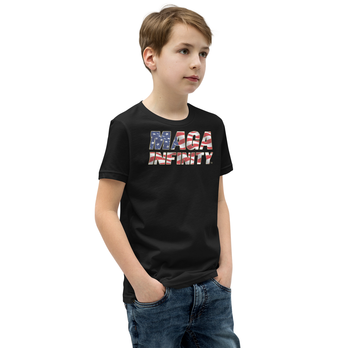 American Flag Two-Sided Kids' T-Shirt – MAGA Infinity Logo & Patriotic Seal