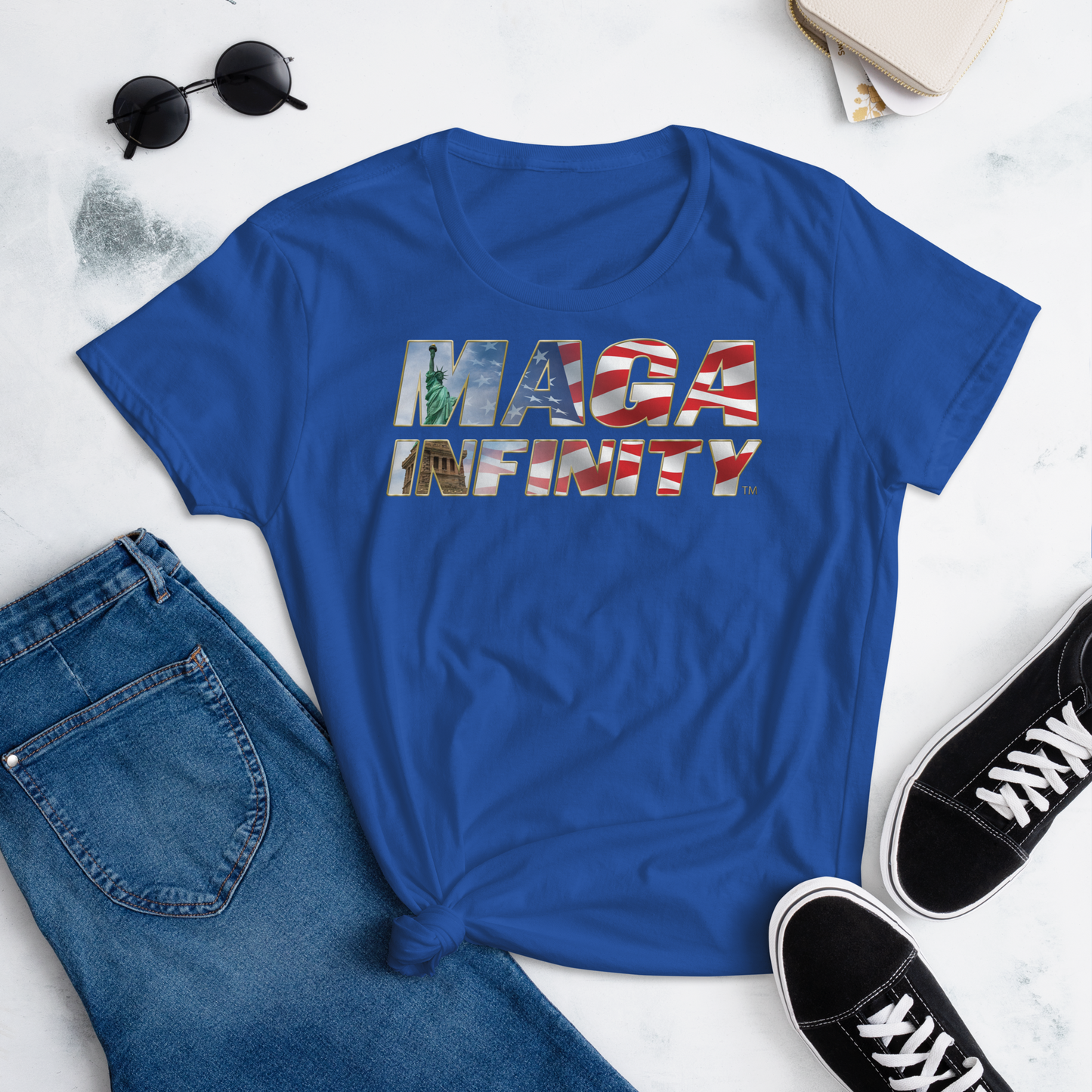 Statue Of Liberty & MAGA Infinty Seal - Women's T-Shirt - Front & Back Print