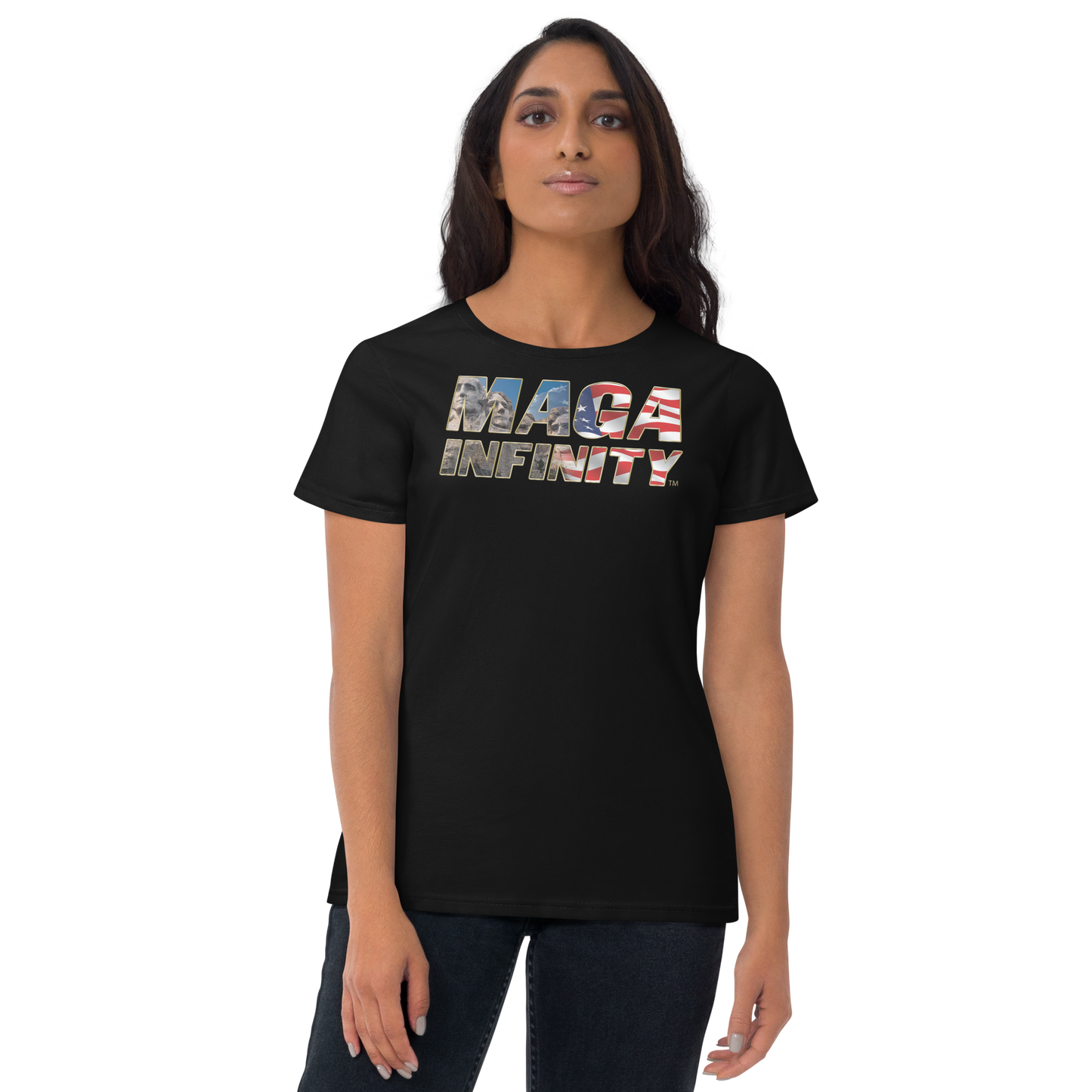 Mount Rushmore & MAGA Infinty Seal - Women's T-Shirt - Front & Back Print