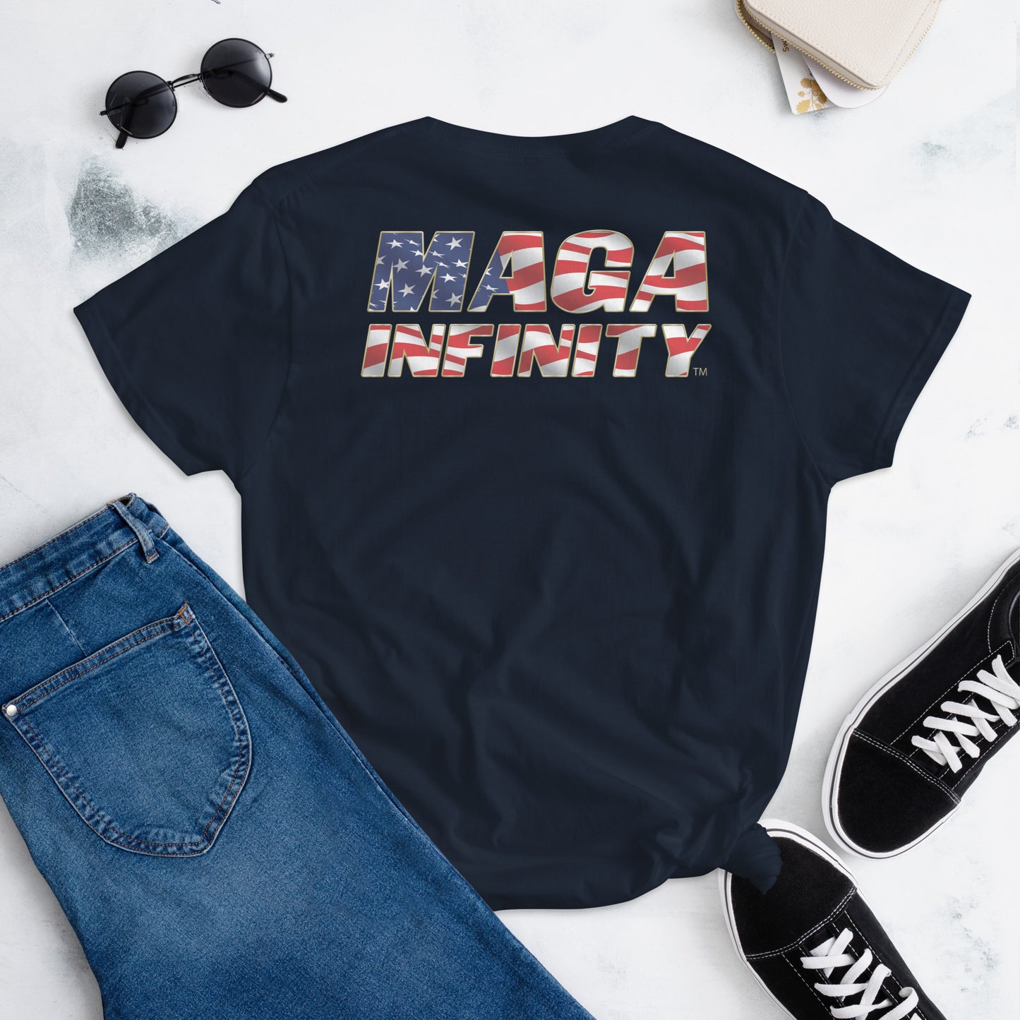 Trump, American Made & MAGA Infinity Logo - Women's T-Shirt -  Front & Back Print