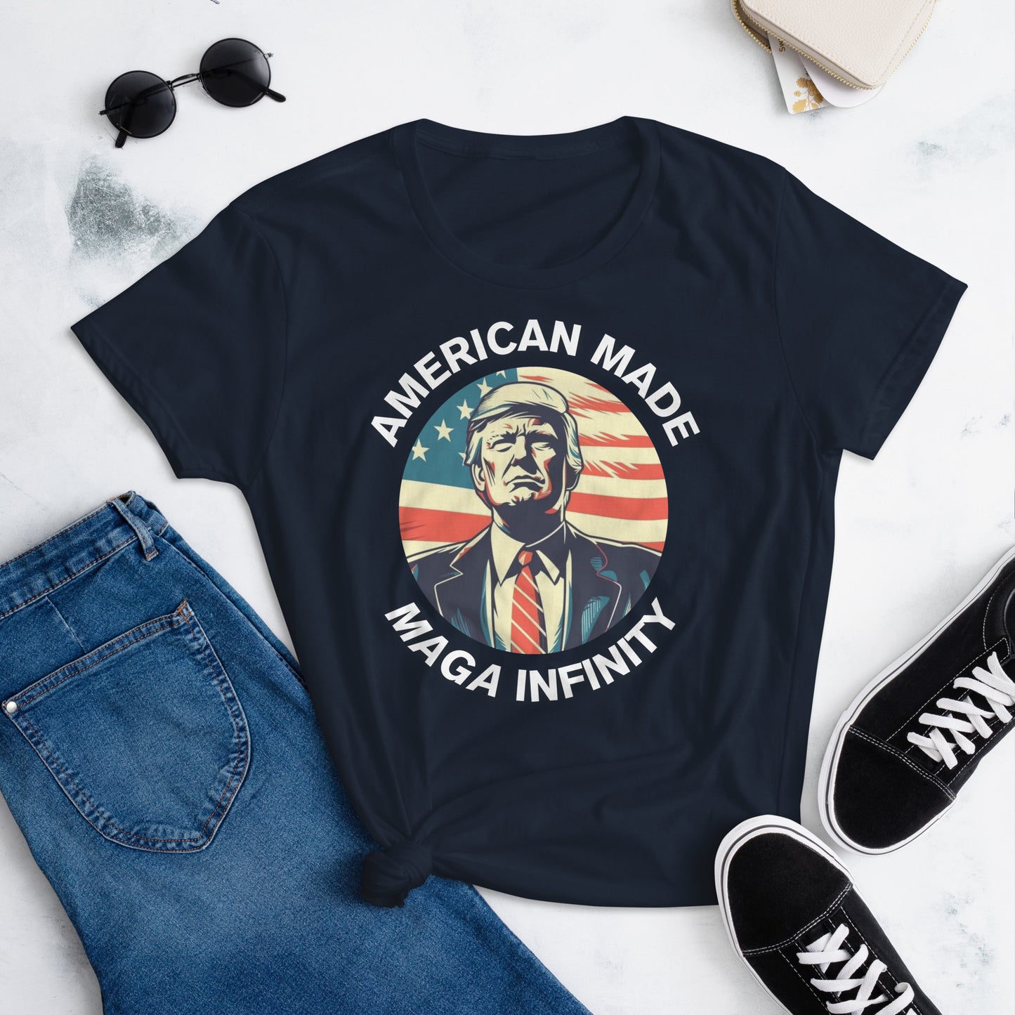 Trump, American Made & MAGA Infinity Logo - Women's T-Shirt -  Front & Back Print