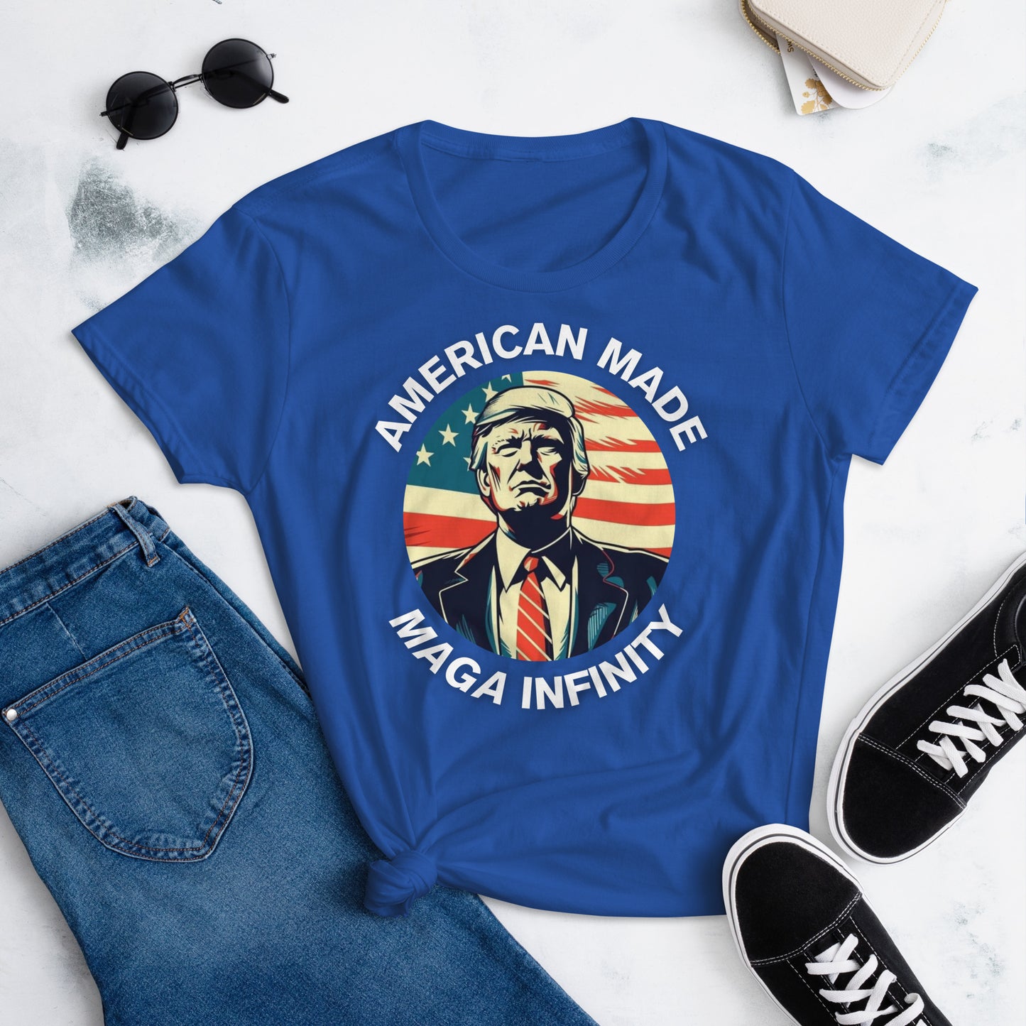 Trump, American Made & MAGA Infinity Logo - Women's T-Shirt -  Front & Back Print