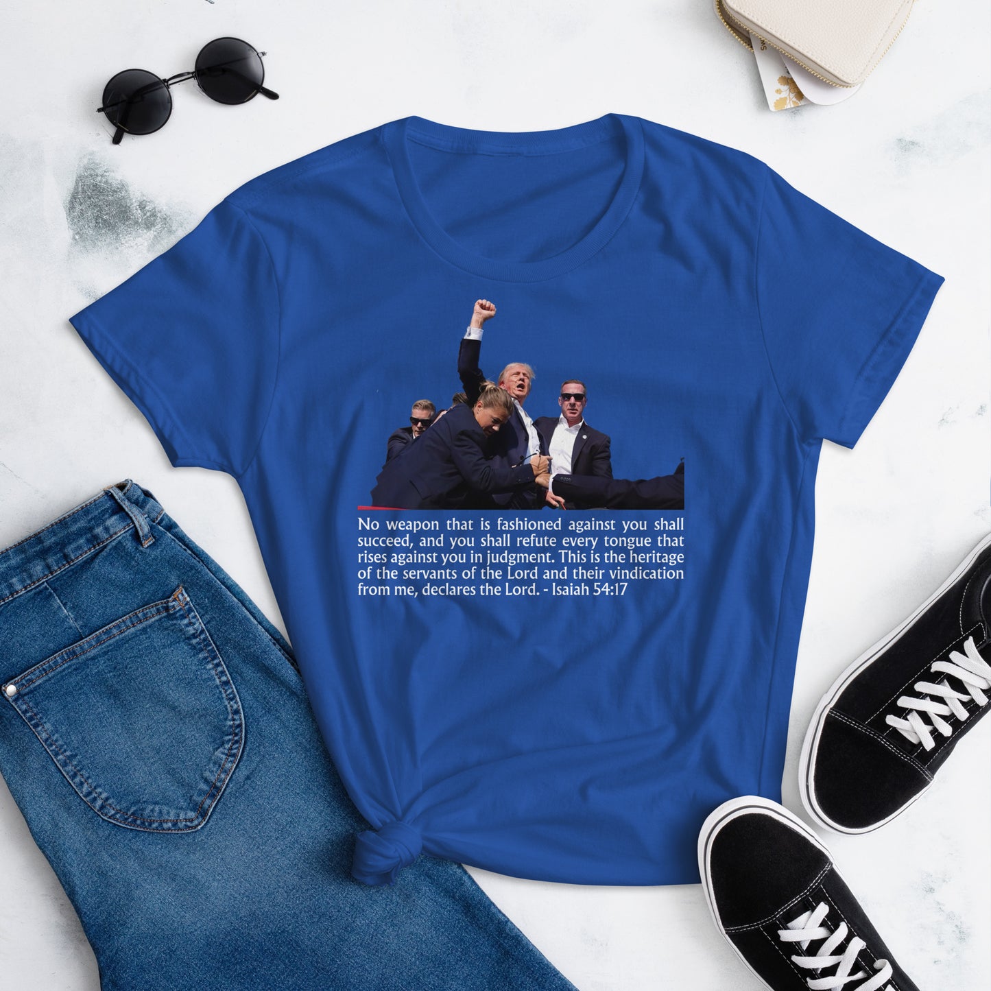 President Trump & Isaiah 54:17 Bible Verse - Women's T-Shirt