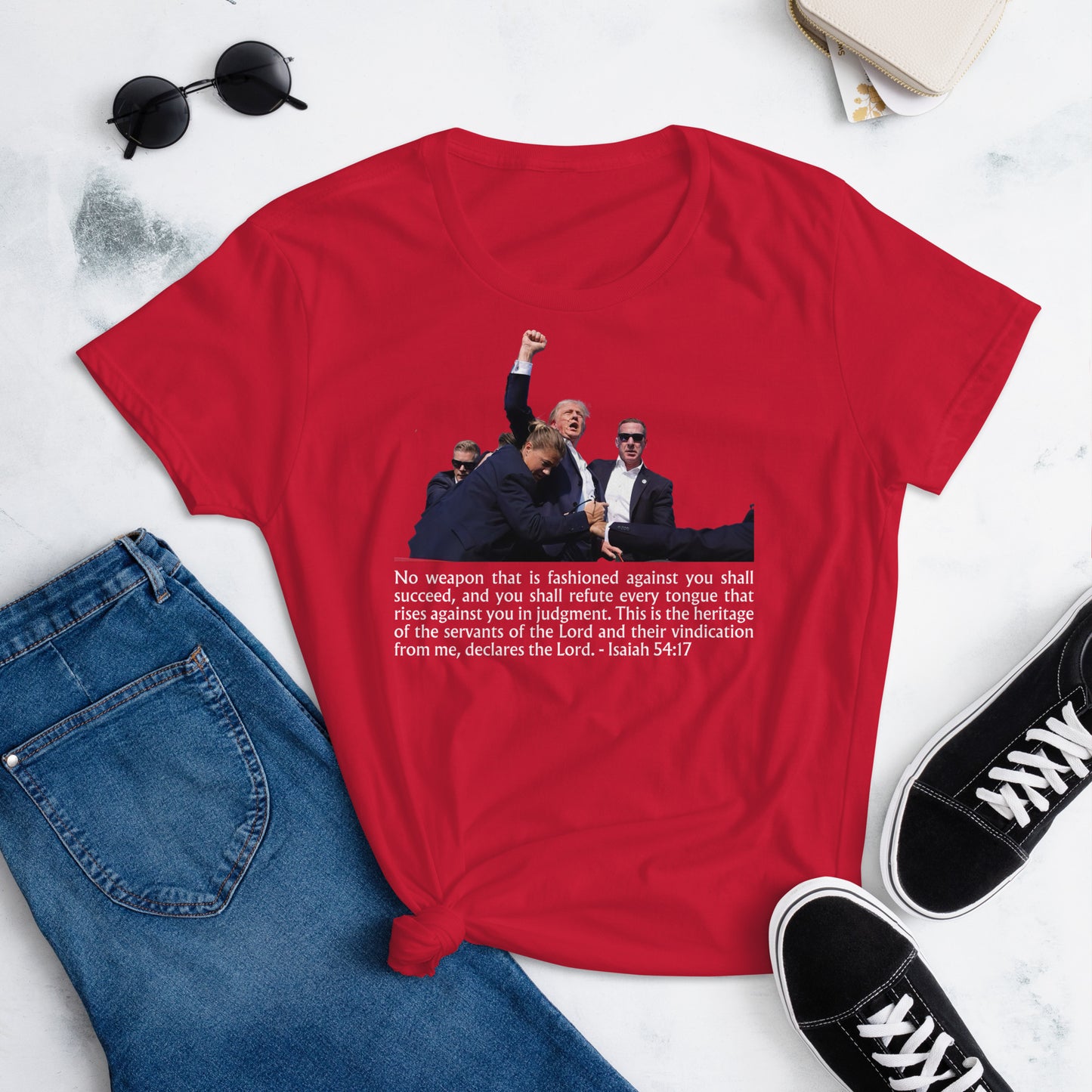 President Trump & Isaiah 54:17 Bible Verse - Women's T-Shirt