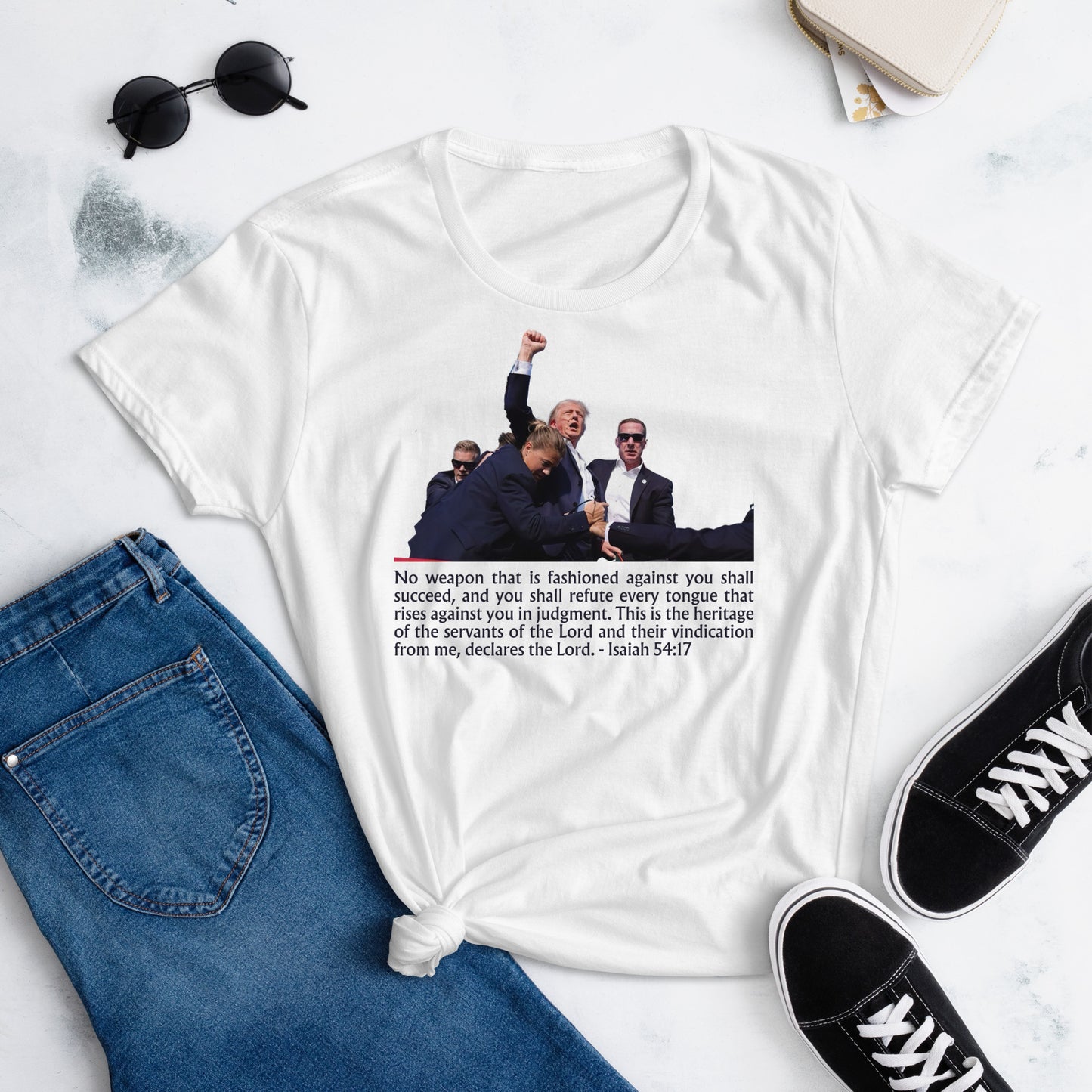 President Trump & Isaiah 54:17 Bible Verse - Women's T-Shirt